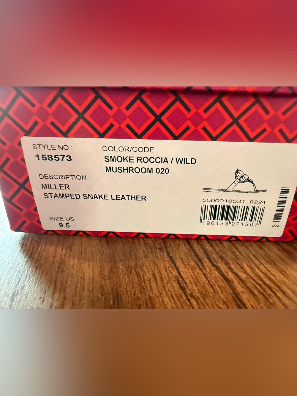 Tory Burch Miller Stamped Snake Leather in Smoke Roccia and Wild Mushroom - 9.5 - Picture 5 of 8